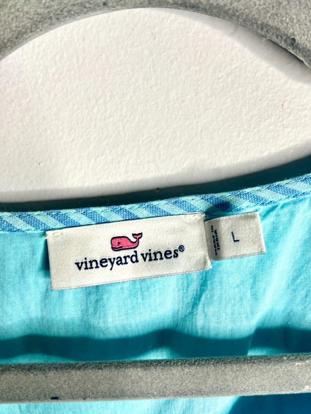 Vineyard Vines 100% Linen Blue Ombre Shift Dress Ruffle Sleeve Beach Coastal L - Picture 2 of 4